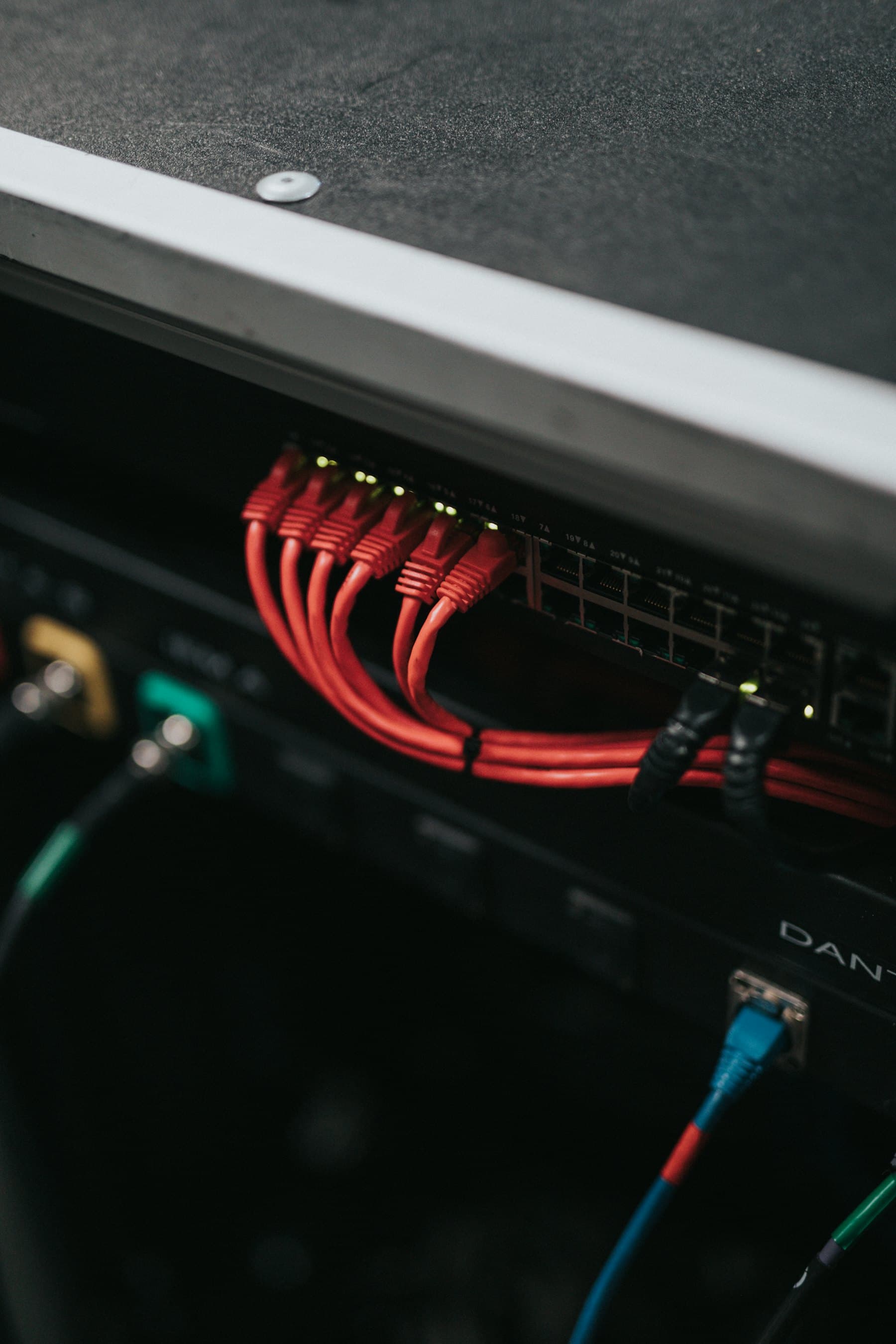 Patch cables landing in a switch inside a rack